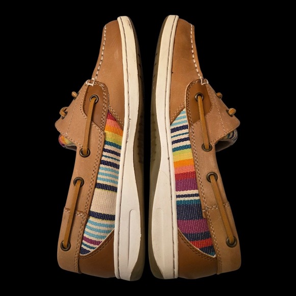 Maui Island Resort Bright Plaid Tan Leather Boat Shoes Canvas Accents Women Sz 9 - Picture 4 of 7